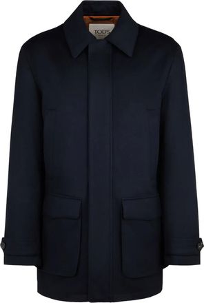 Tod's flap-pocket coat - men - Merino/Sheepskin/Cotton/Cupro - L - Blue