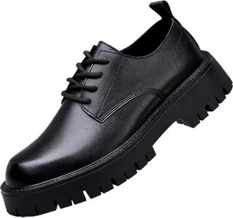 Generic Mens Genuine Leather Oxford Shoes Slip-Resistant Sole Breathable Comfort for Business Casual Wear(Black,5.5 UK)