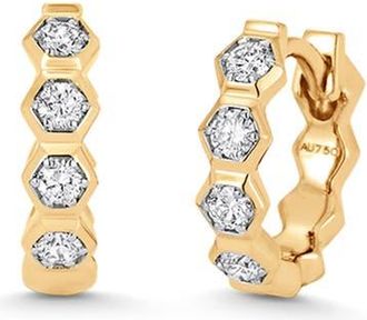 Sara Weinstock Honeycomb Huggie Hoop Earrings in Yellow Gold/Diamond at Nordstrom