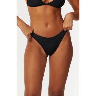 Rip Curl Premium Surf High Leg Rib Bikini Bottoms in Black at Nordstrom, Size X-Small