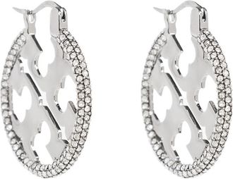 Tory Burch Miller Pav&eacute; Hoop Oorbellen - Dames - Oorbellen - Grijs - ONE Size - Accessoires