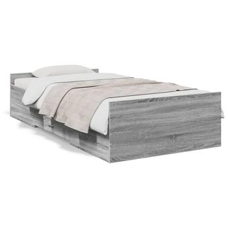 Berkfield Home Bed Frame w/Drawers Frame Grey Sonoma 75x190 cm Small Single