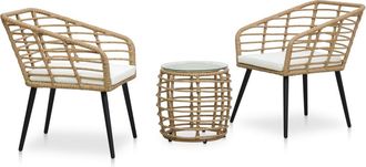 vidaXL Set Mesa Y Sillas De Jard&iacute;n 3 Pzas Rat&aacute;n Sint&eacute;tico Color Roble Vidaxl