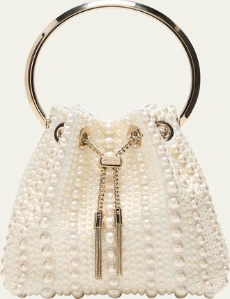 Jimmy Choo London Bon Bon Pearly Satin Bucket Bag