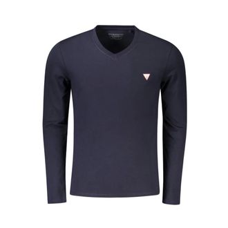 Guess Long Sleeve Tops, male, Blue, Size: 2XL Blue Cotton V-Neck Logo T-Shirt