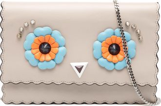 Fendi Pre-owned Womens Leather Studded Monster Eyes Wallet On Chain - Light Grey - One Size