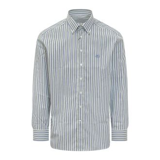 Etro Gestreept overhemd met knopen - Heren - Casual Overhemden - Blauw - 4XL - Katoen - Overhemden