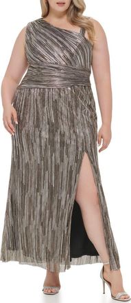Eliza J One-Shoulder Pleated Gown in Gold at Nordstrom Rack, Size 16W