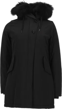 Canadian Hooded Black Jacket With Plush Faux Fur Trim