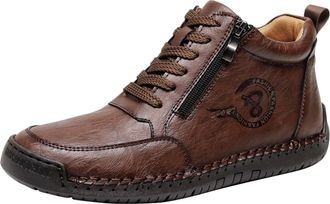 Generic Autumn Flat Boots Mens Hand Mid Top Casual Mens Shoes Non Side Zipper Mens Leather Boots Mens Oxfords Shoes Dark (Bronze, 8.5)