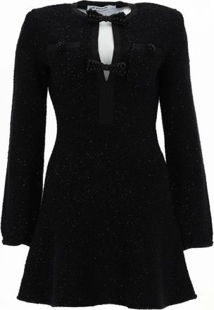 Self Portrait Sequin Knit Mini Dress - Dames - Korte kleedjes - Zwart - M - Katoen - Kleedjes