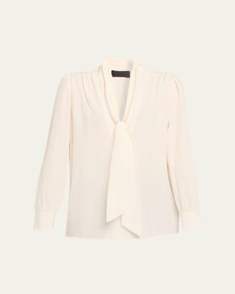 Nili Lotan Colt Neck-Scarf Silk Blouse