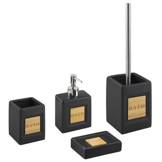 Beliani Beliani - Conjunto De Accesorios De Ba&ntilde;o De Dolomita Dispensador Jabonera Escobilla Recipiente Minimalista Negro Kourou