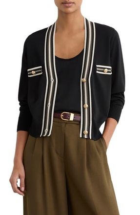 Reiss Danni Embroidered Cardigan in Black/Khaki Gre at Nordstrom, Size X-Small
