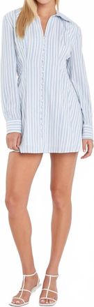 English Factory Collar Shirt Mini Dress In Blue/white