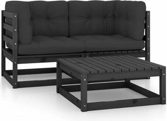 vidaXL Juego De Muebles De Jard&iacute;n 3 Pzas Y Cojines Madera Pino Maciza Vidaxl