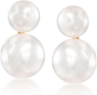 Ross-Simons 5-7.5mm Cultured Akoya Pearl Double Drop Earrings in 14kt Yellow Gold