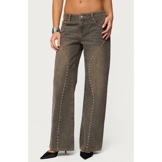 Edikted Charliza Studded Low Rise Baggy Jeans in Brown-Washed at Nordstrom, Size X-Large