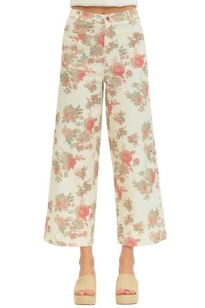 Entro Seraphina Floral Print Wide-Leg Pants In Ivory