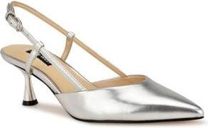 Nine West Rhonda Slingback Pointed Toe Kitten Heel Pump in Silver at Nordstrom Rack, Size 8