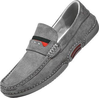 Generic Mens Leather Slip On Driving Loafers Lightweight Large Size Casual Moccasin Shoes Soft Cowhide Comfort Flats for Daily Walking Work and Travel(Gray,10