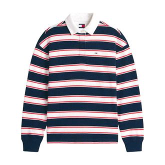 Tommy Jeans Dames-rugbysweater met strepen en een relaxte pasvorm (Donkere marine)