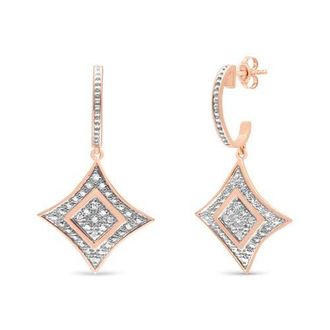 House of Brilliance 14K Rose Gold Plated Silver RoundDiamond Accent Dangle Rhombus Earrings in Pink at Nordstrom
