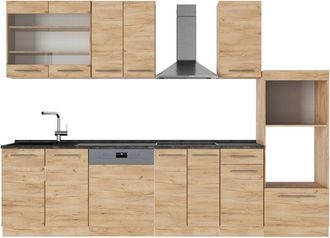 Vicco Mueble de cocina Fame-Line, Roble dorado, 300 cm con armario alto, sin encimera, Vicco