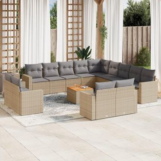 vidaXL Set Sof&aacute;s De Jard&iacute;n 14 Pzas Con Cojines Rat&aacute;n Sint&eacute;tico Beige Vidaxl