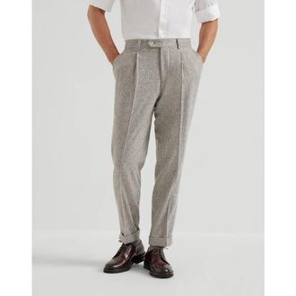 Brunello Cucinelli Mens Cold Brown Wool Silk Blend Pleated Trousers, Size 54