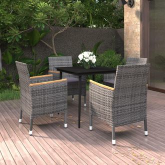 vidaXL Vidaxl - Set Comedor De Jard&iacute;n 5 Pzas Y Cojines Rat&aacute;n Sint&eacute;tico Y Vidrio