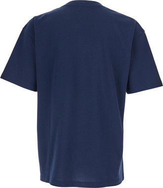Saint Laurent Mens T-Shirt Round Neck Blue Cotton T-Shirts And Polos