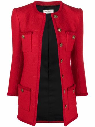 Saint Laurent button-fastening single-breasted coat - women - Silk/Wool - 40 - Black