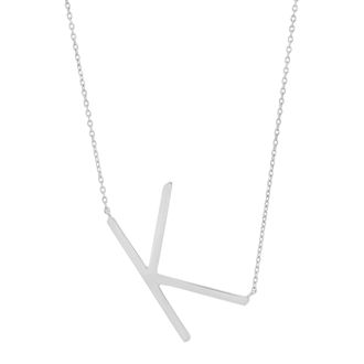 MAX + STONE 10k Solid White Gold Large Sideways Block Letter Initial with Extendable Cable Chain, 16 to 18 inches