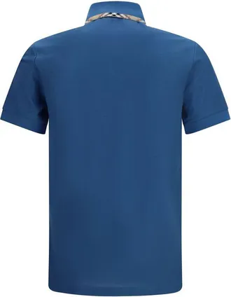 Burberry Check-Trim Cotton Polo Shirt - Blue