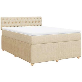 vidaXL Cama Box Spring Con Colch&oacute;n Tela Color Crema 140x190 Cm Vidaxl