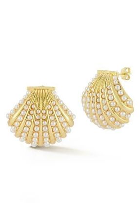 Glaze Jewelry Faux Pearl Shell Stud Earrings in Gold at Nordstrom Rack