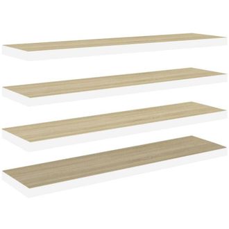 vidaXL Vidaxl - Estante Flotante Pared 4 Uds Mdf Roble Y Blanco 120x23,5x3,8 Cm