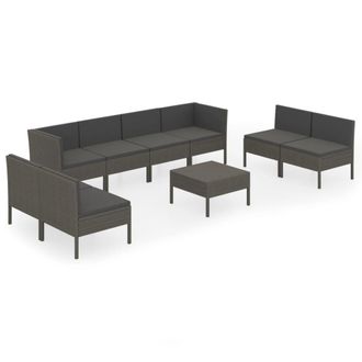 vidaXL Set De Muebles De Jard&iacute;n 9 Pzas Y Cojines Rat&aacute;n Sint&eacute;tico Gris Vidaxl