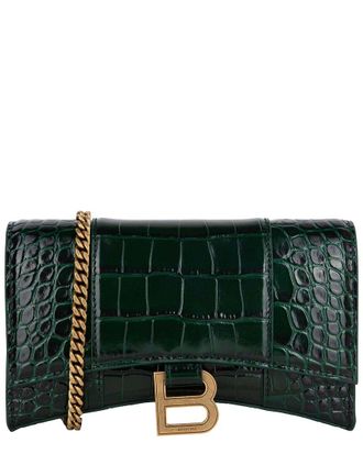 Balenciaga Green Croc-Embossed Leather Hourglass Wallet On Chain, Never Carried (Authentic Pre-Loved)