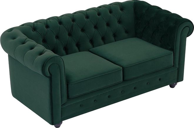 Sof&aacute; de 2 plazas de terciopelo verde CHESTERFIELD