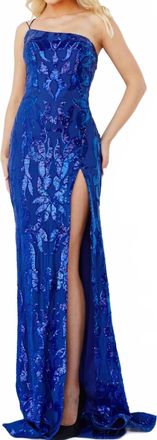 Jovani High Slit Sequin Embellished Gown In Royal