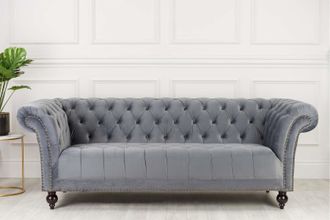 Birlea Chesterfield Sofa 3 Seater Birlea Chester Grey Velvet Studded Settee