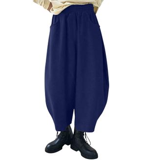 Generic Womens Wide Leg Barrel Trousers Vintage Elastic Waist Baggy Boyfriend Pants Fall Winter Comfor Work Office Palazzo Harem Sweatpants Fashion Casual Y2K