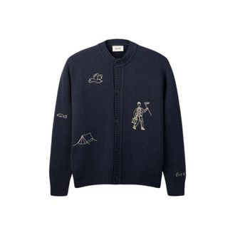 For&eacute;t Cardigans, male, Blue, Size: M Bird Embroidery Knit Jacket