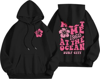 Generic Hoodies for Girls Cute Pink Puff Hoodie Letter Print Casual Graphic Hoodies Drawstring Pullover