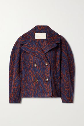 Ulla Johnson Giacca Doppiopetto In Misto Lana Spazzolata Jacquard Leopardata Dorothea - Viola