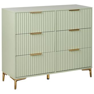 Beliani Beliani - C&oacute;moda Moderna De Mdf 6 Cajones Patas De Metal Tiradores Frentes Acanalados Verde Walcott