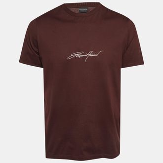 Emporio Armani Burgundy Logo Embroidered Jersey T-Shirt