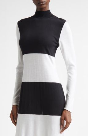 Ferragamo Colorblock Long Sleeve Virgin Wool Sweater Dress in White/Black at Nordstrom, Size X-Small